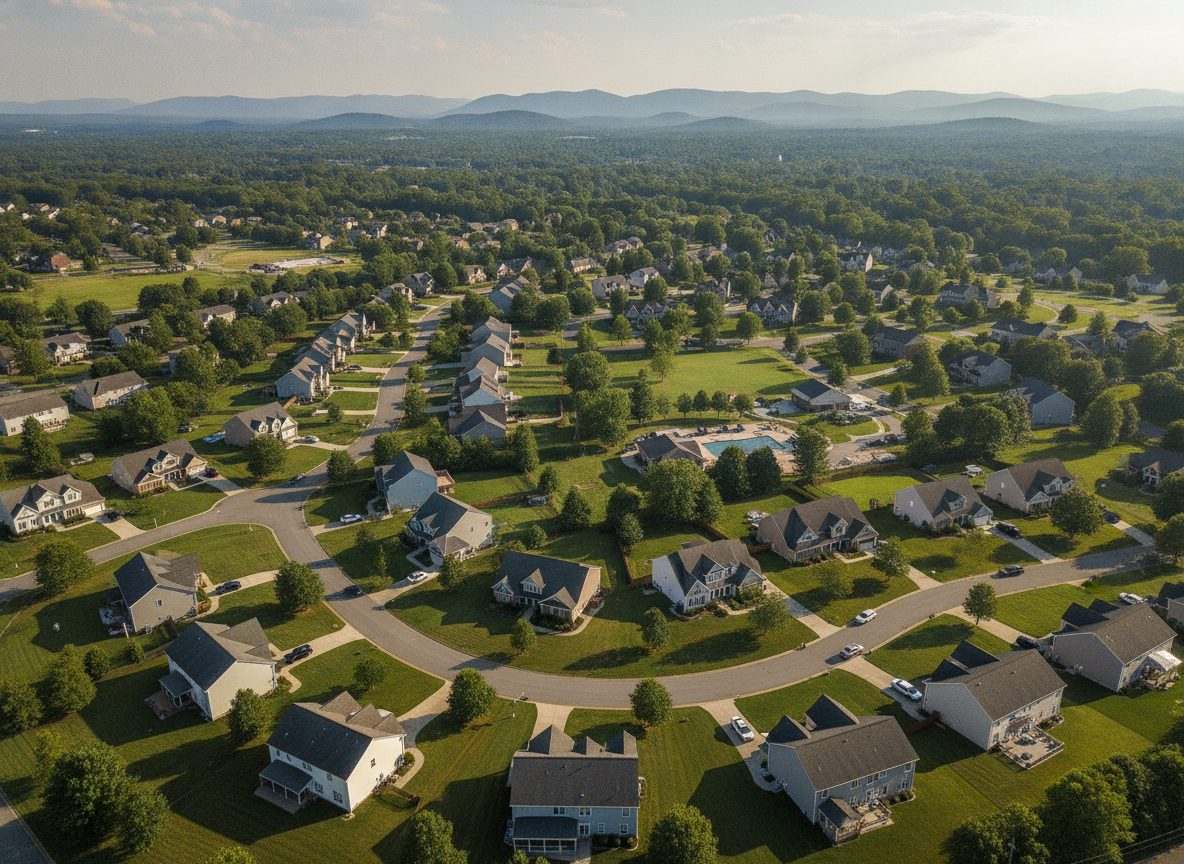 A Maryville, Tennessee neighborhood with the Great Smoky Mountains foothills on the horizon